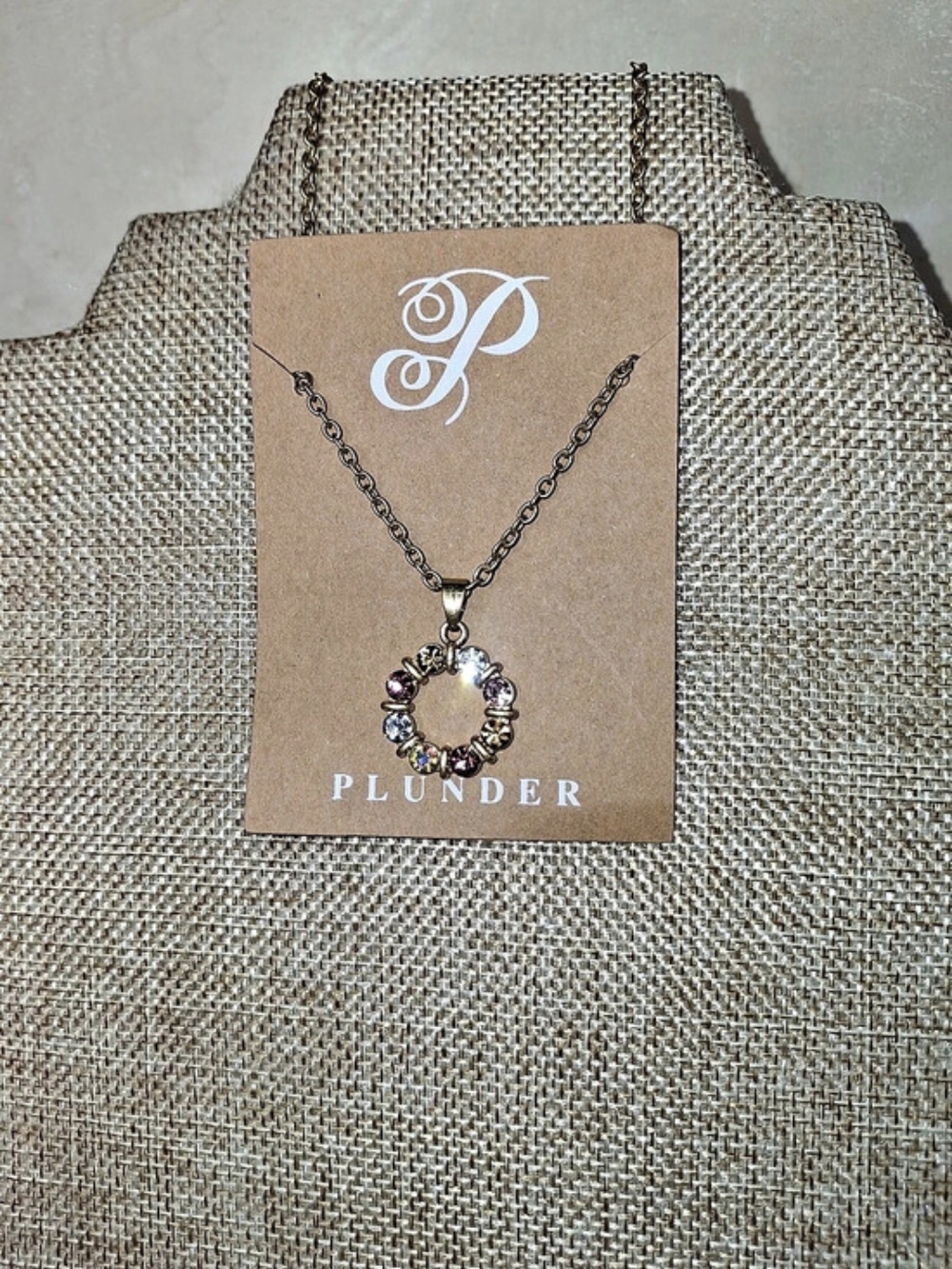 Plunder Crystal Circle Pendant Necklace in Gold & Pink